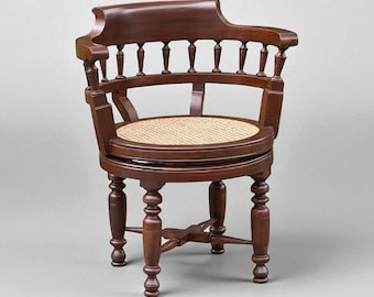 Classic revolving solid teak colonial-style round back chair with a traditional design,Handcrafted in India