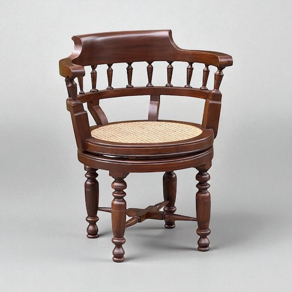 Classic Revolving Solid Teak Colonial-style Round Back Chair With 