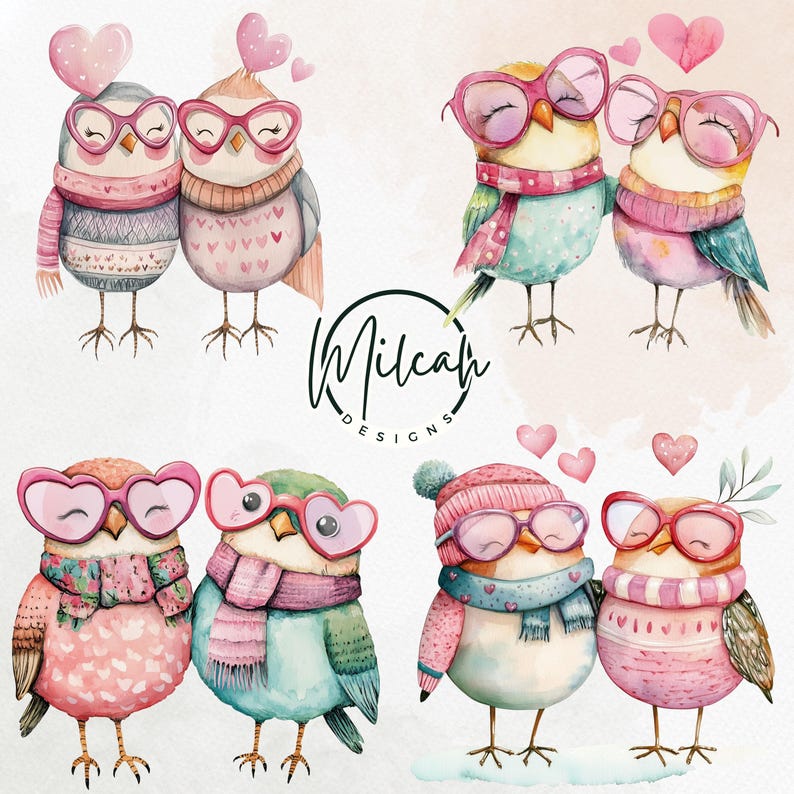 Birds Valentine's Day Clipart Watercolor Valentine Lovebirds Png Pink ...