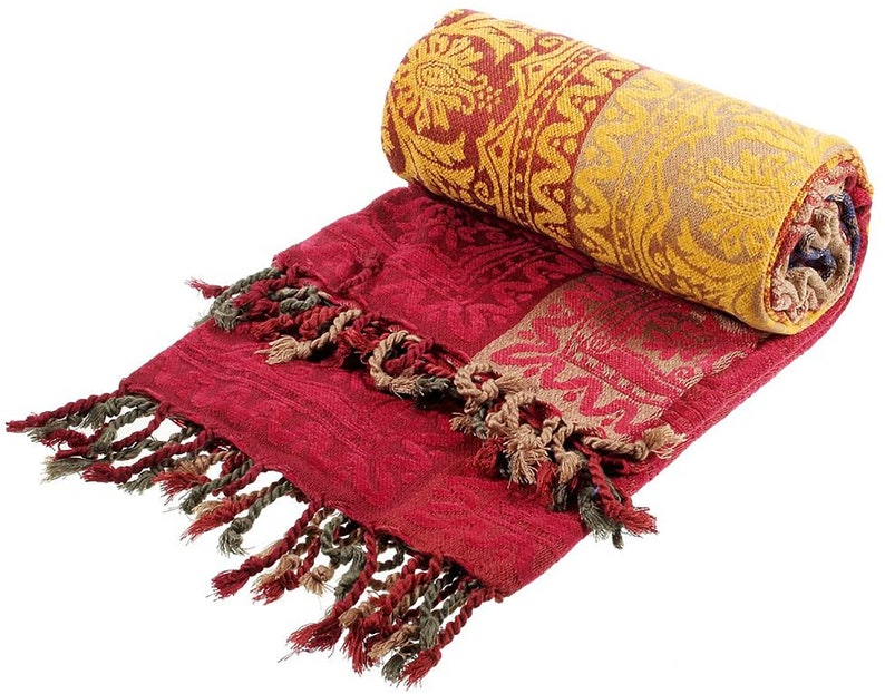 Red Chenille Jacquard Tassels Throw Blanket Woven Throw Etsy