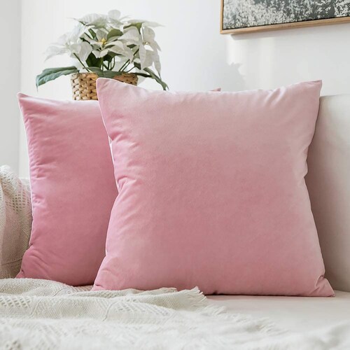 Set of 2 Light Pink Velvet Cushion Covers 45x45 Cm Etsy UK