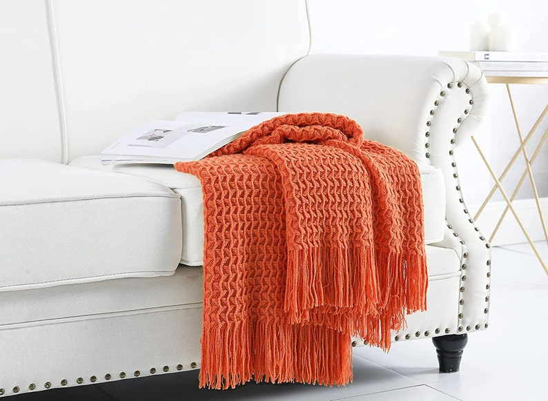 Orange Throw Blanket Knitted Orange Sofa Throw Orange Bed Etsy UK