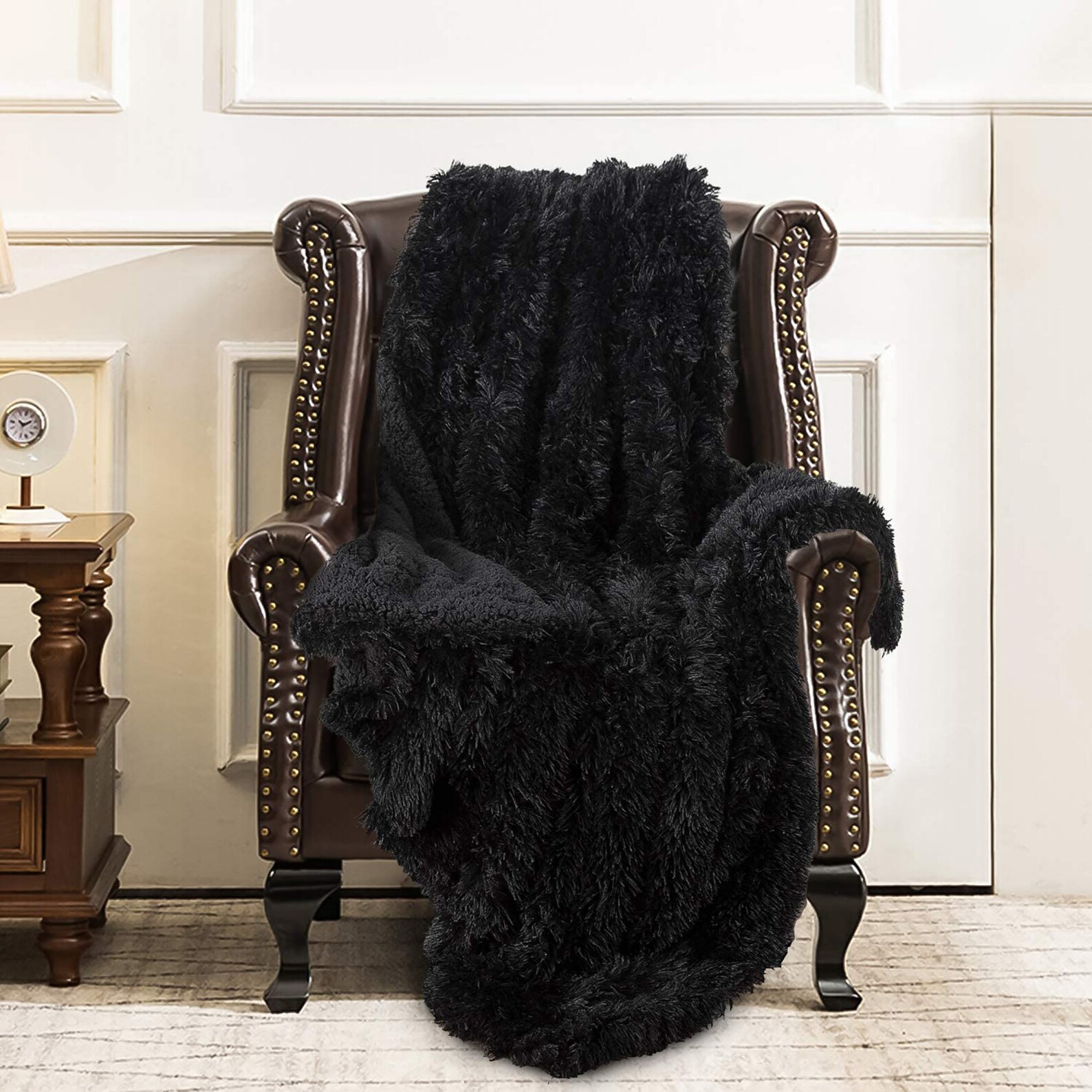 Black Faux Fur Throw Super Soft Blanket Fluffy Blanket Etsy