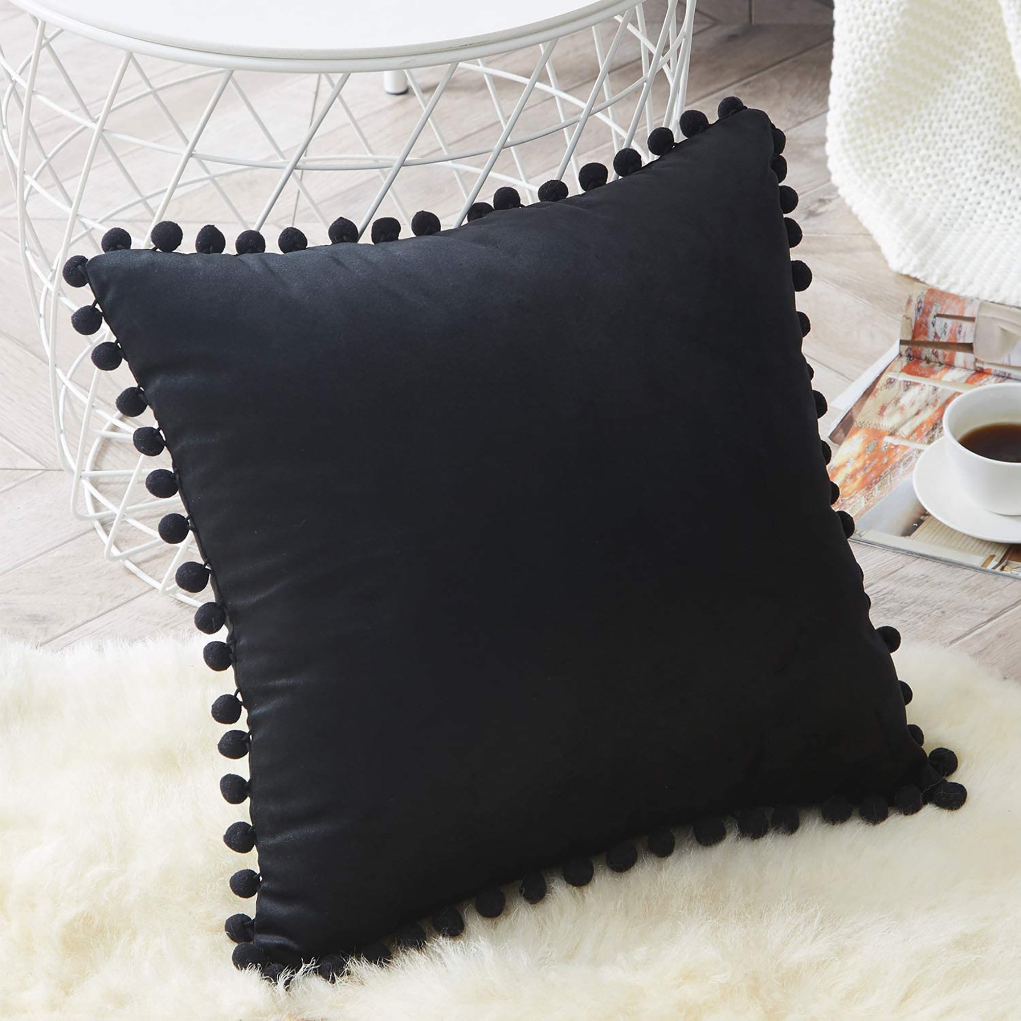 Black pom pom cushion cheap