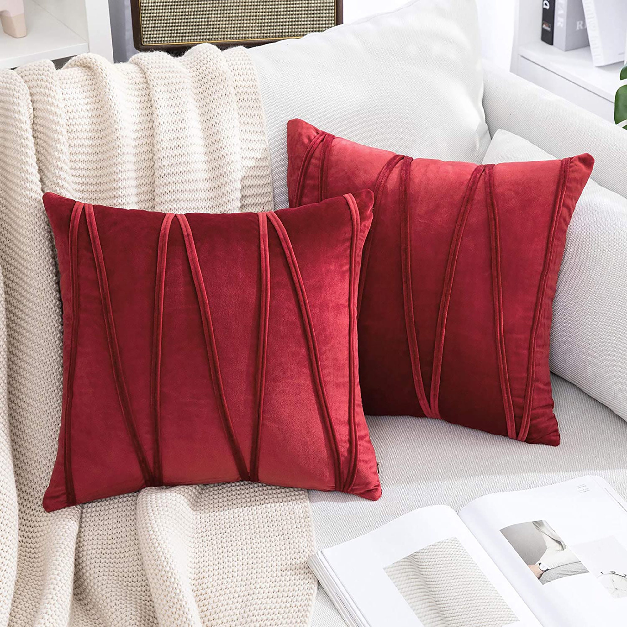 Wine Red Decorative Cushion Covers With Diagonal Stripes Etsy