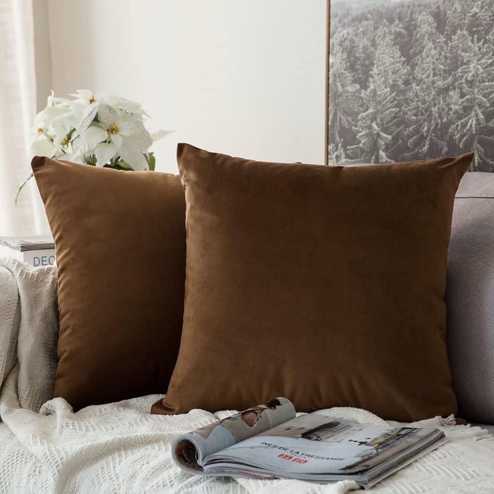 Set of 2 Brown Velvet Cushion Covers 45x45 Cm Etsy UK