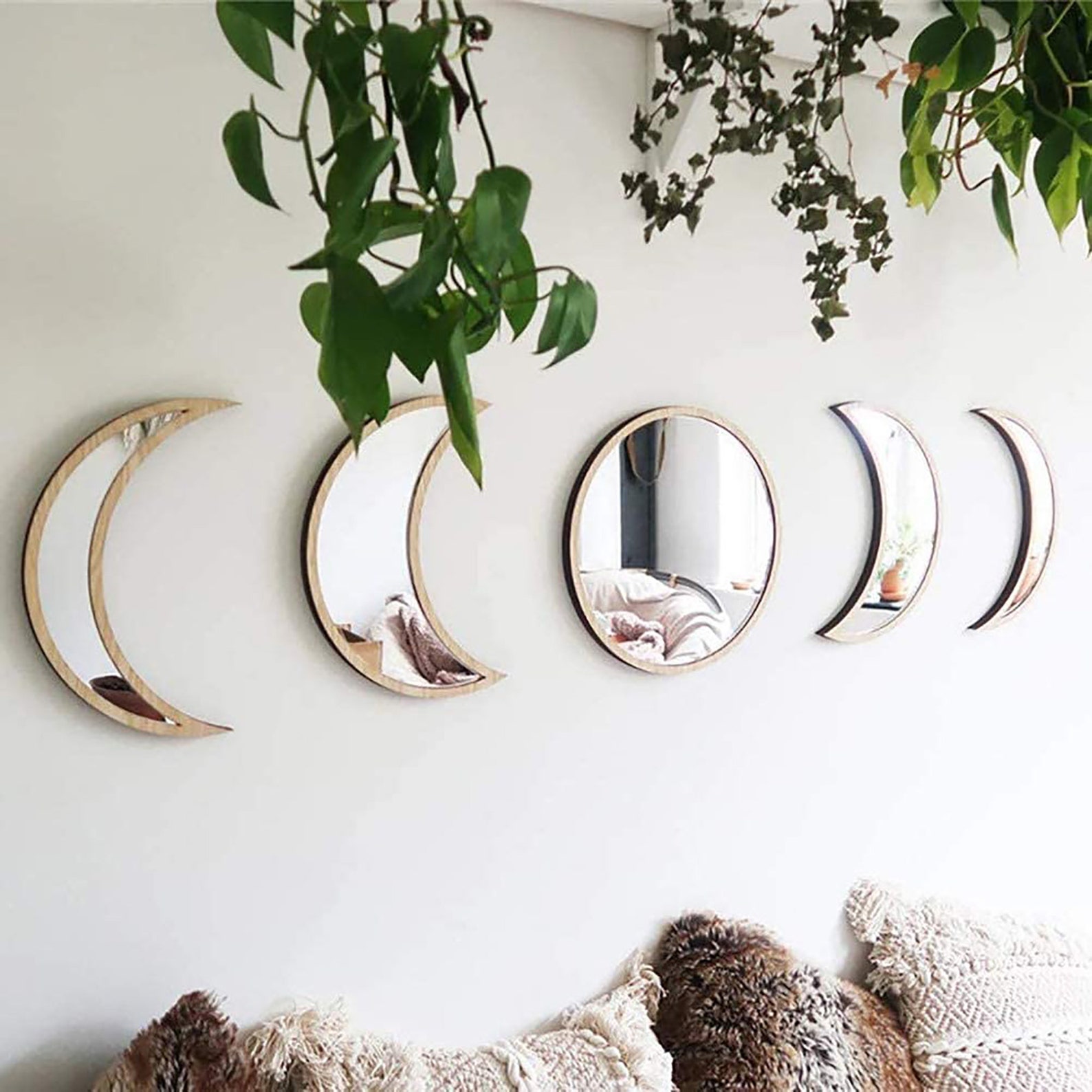 Set of 5 Moon Phase Wall Mirrors Black / Beige Etsy