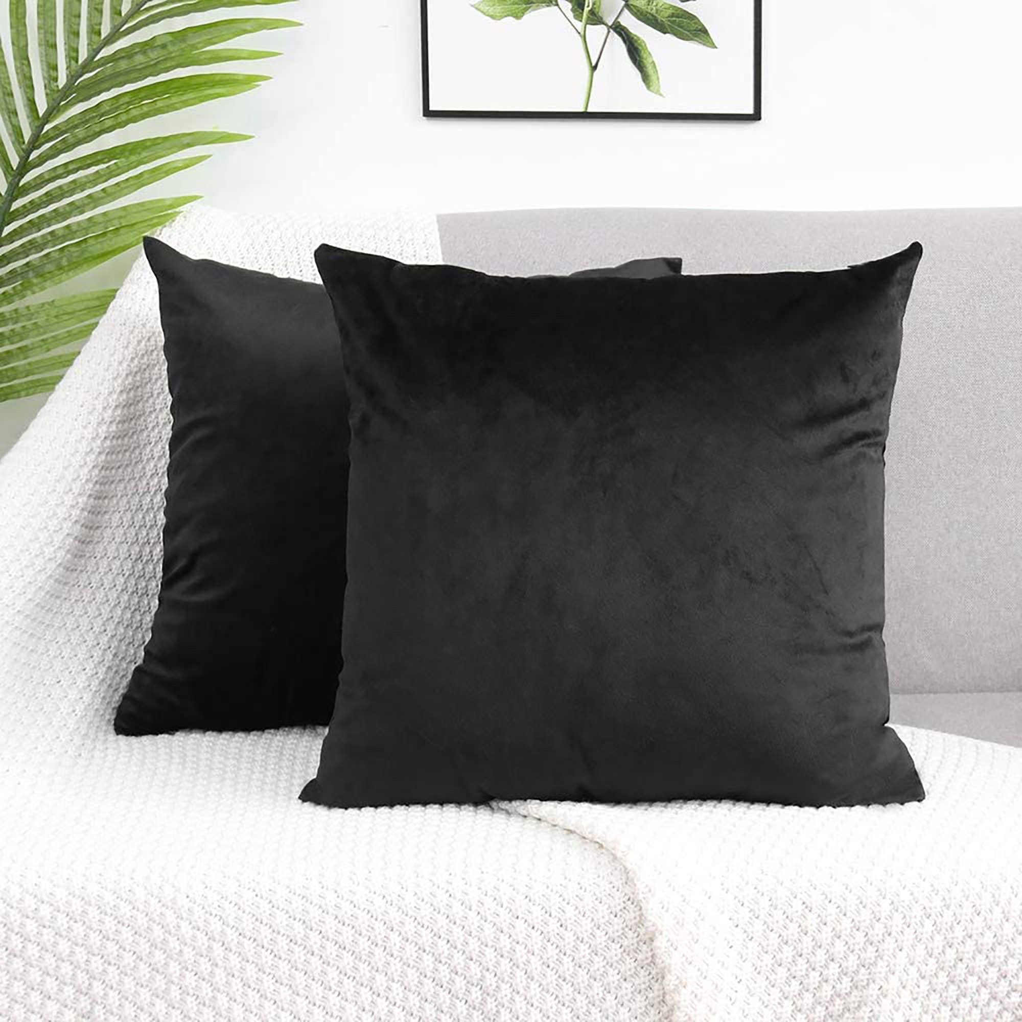 Set of 2 Black Velvet Cushion Covers 45x45 Cm Etsy UK