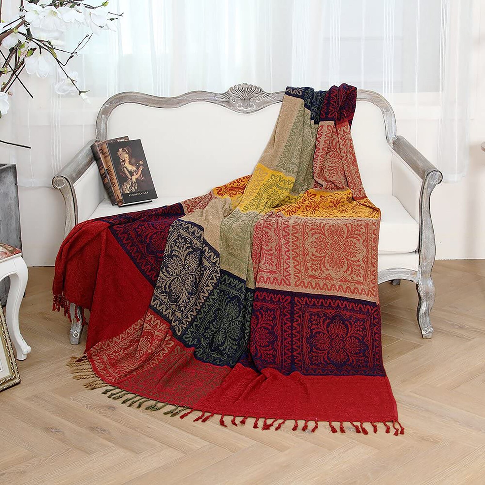 Red Chenille Jacquard Tassels Throw Blanket Woven Throw Etsy UK