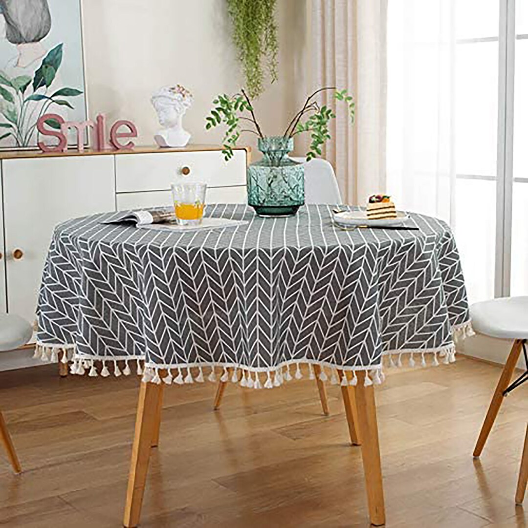 Grey Round Tablecloth With Tassels Nordic Style Round Etsy UK