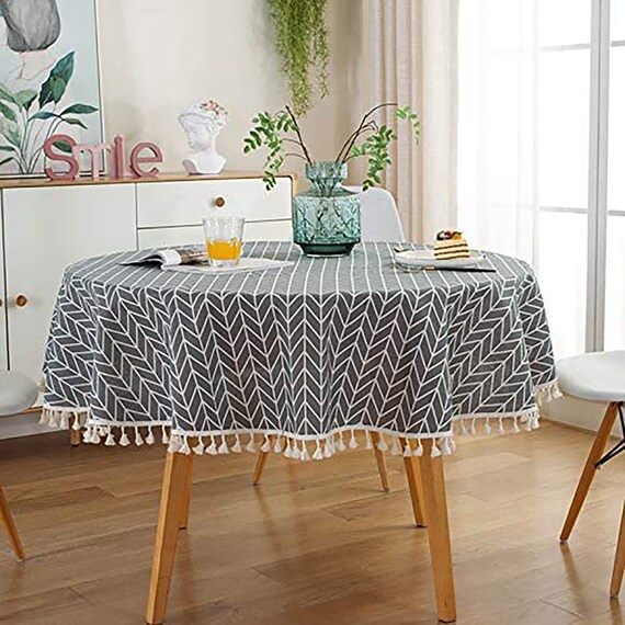 Grey Round Tablecloth With Tassels Nordic Style Round Etsy UK