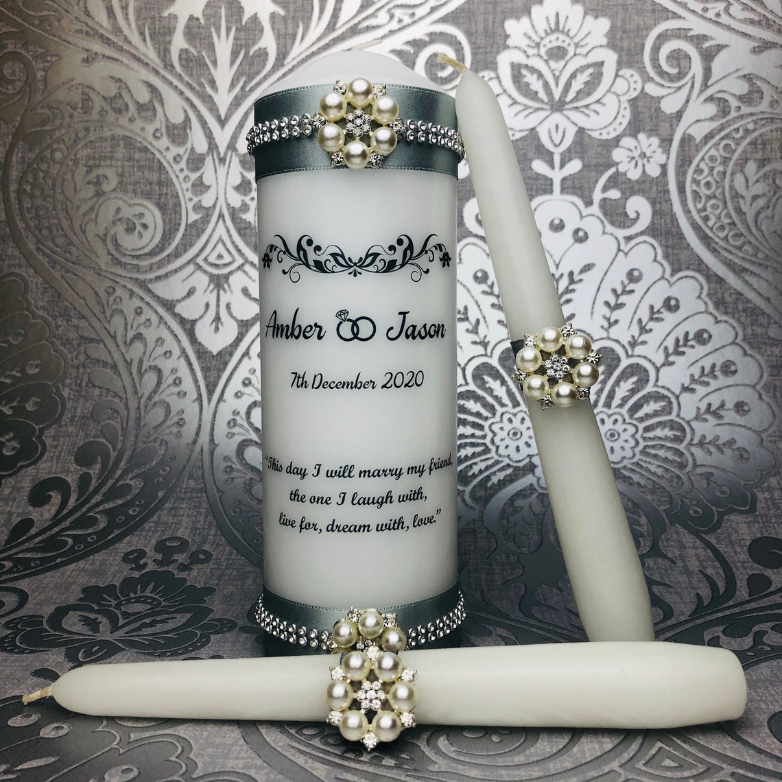 Silver Wedding Unity Candle Set Gift for Bride and Groom Etsy