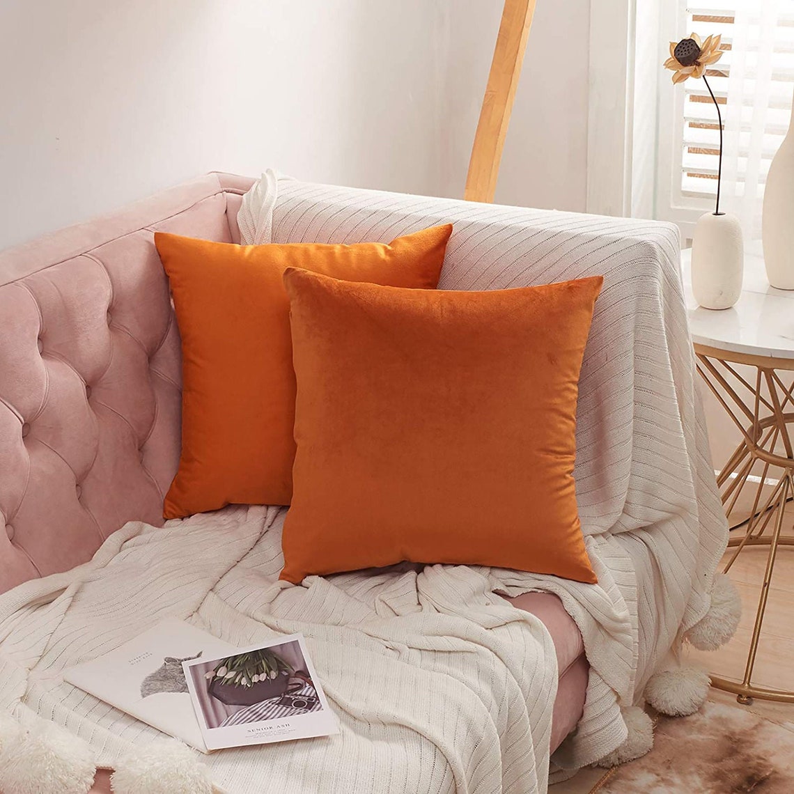 Set of 2 Orange Velvet Cushion / Cushion Covers 45x45 cm Etsy
