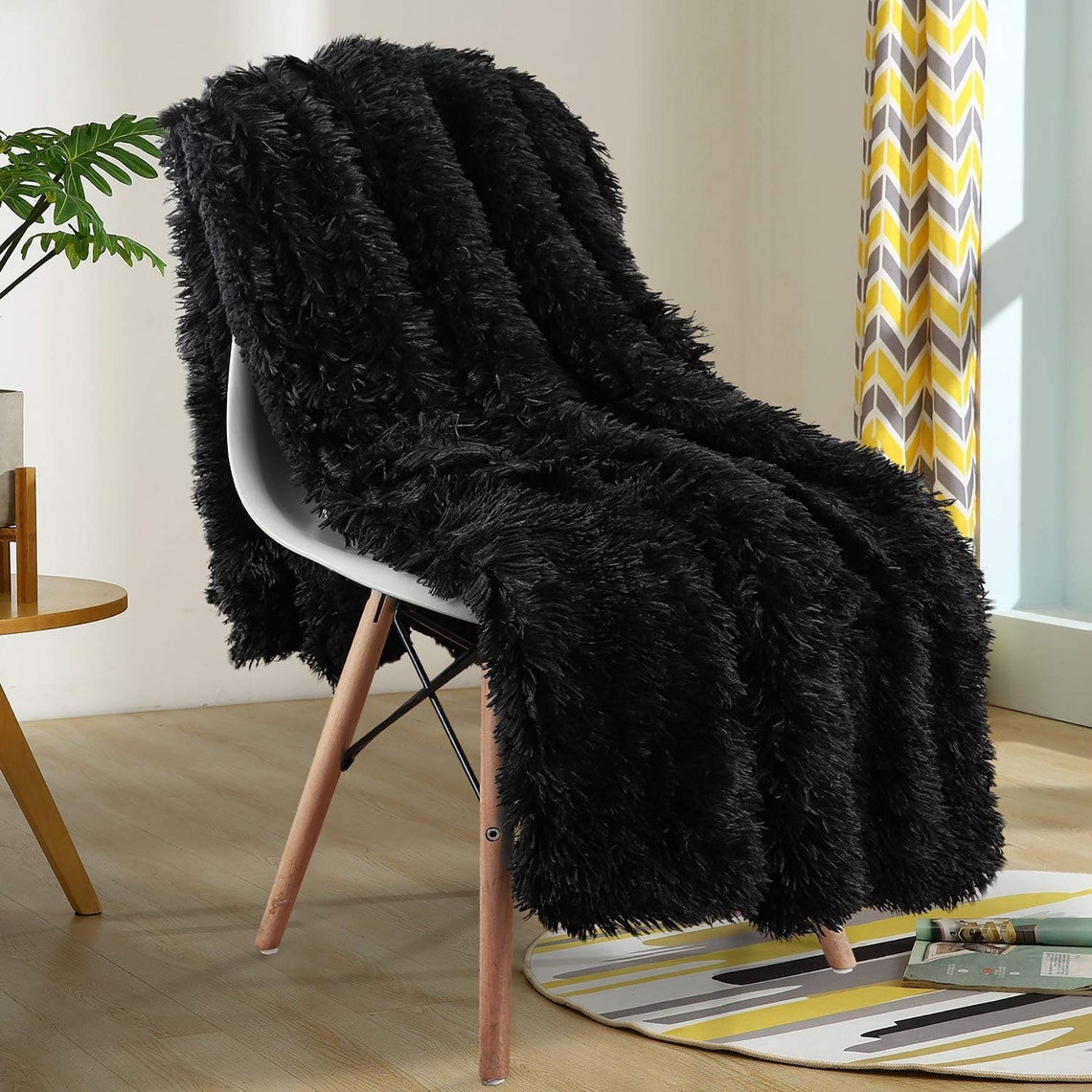 Black Faux Fur Throw Super Soft Blanket Fluffy Blanket Etsy