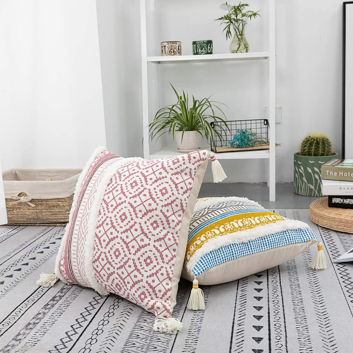 Pink Boho Cushion Cover with Tassel Decorative Throw Bohemian Etsy