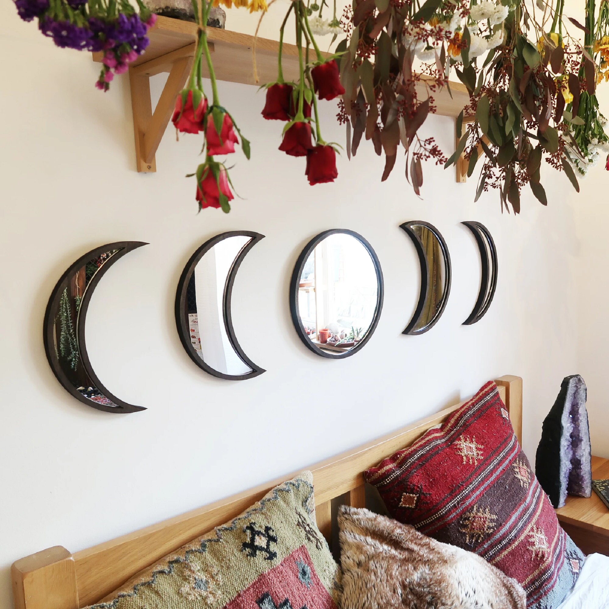 Set of 5 Moon Phase Wall Mirrors Black / Beige Etsy