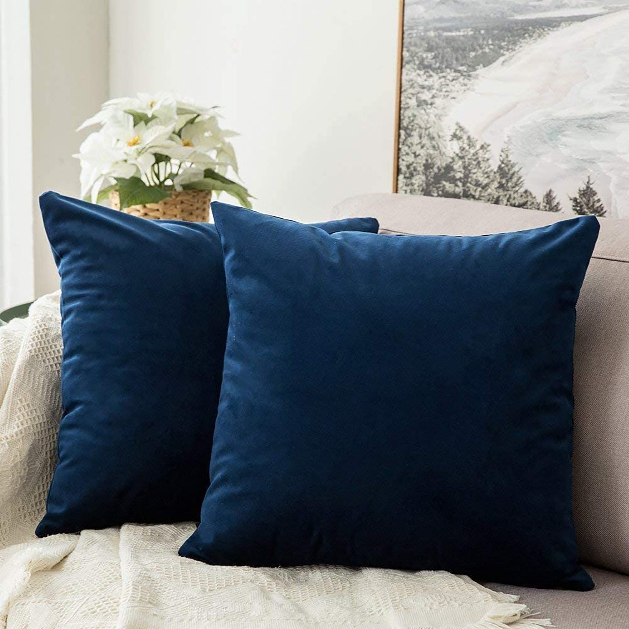 Set of 2 Navy Blue Velvet Cushion Covers 45x45 cm Etsy