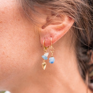 INES heart earrings - pair of earrings - stainless steel and stone - handmade jewelry in France