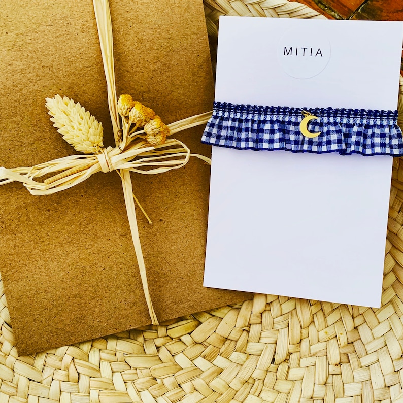 Chouchou jewel Mitia vichy elastic ribbon customizable to wear on the wrist or in the hair