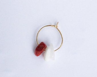 OLY red hoop earrings - natural stones, shells & stainless steel - handmade