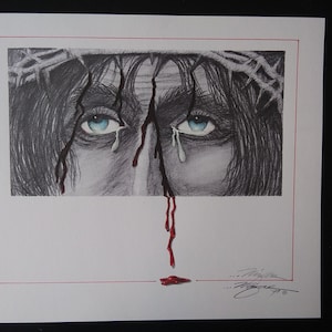 Jesus Eyes Signed Print Crucifixion 1997