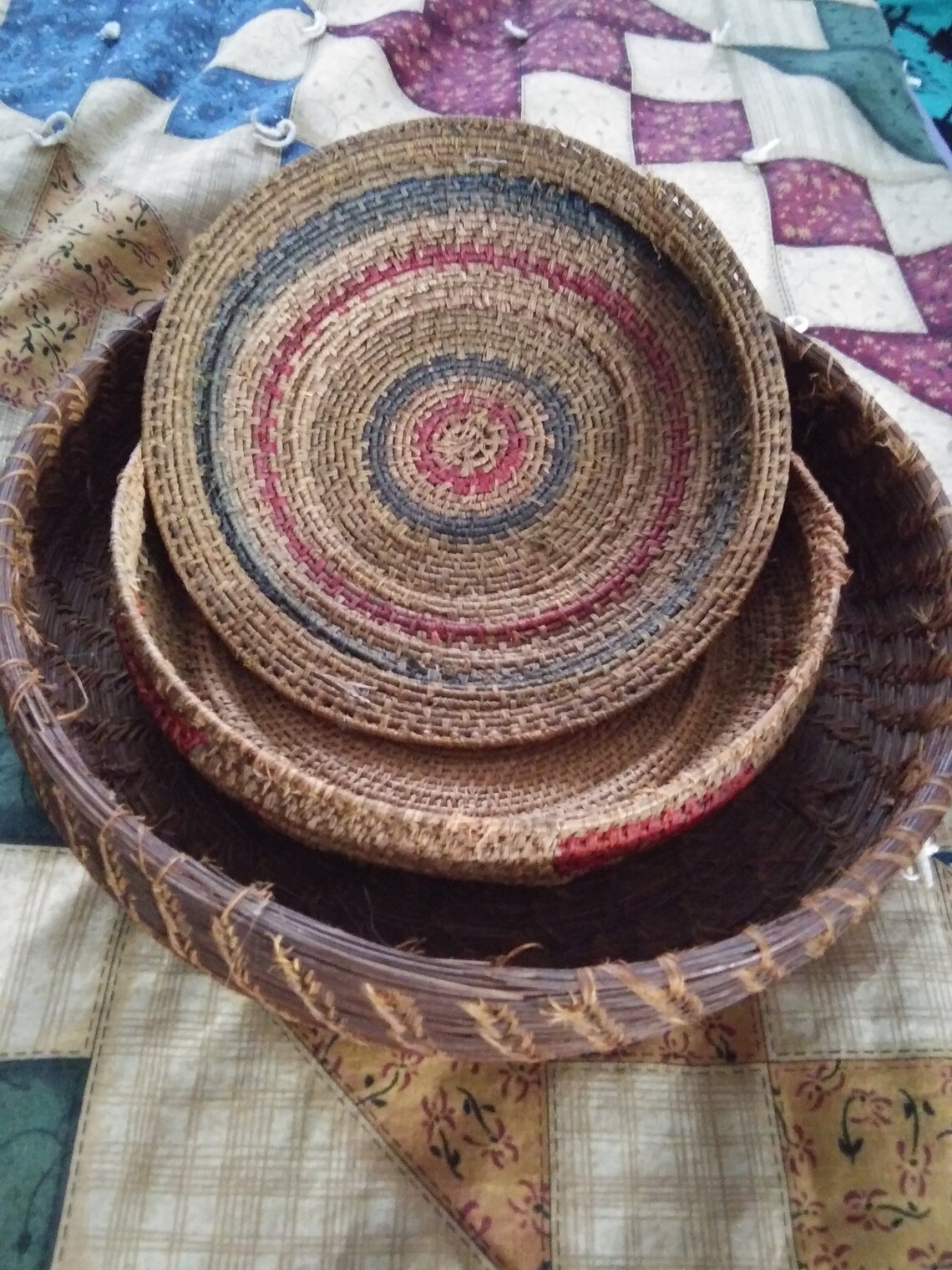 Antique Seagrass Three Baskets Native Etsy
