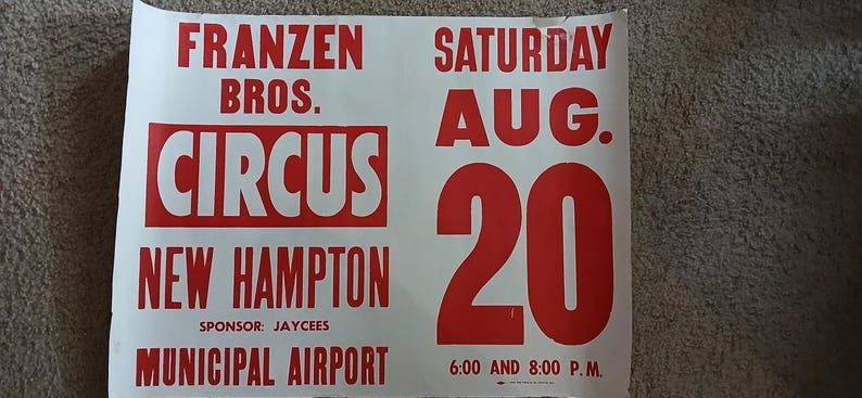 Circus Franzen Bros Iowa Poster 1980's - Etsy