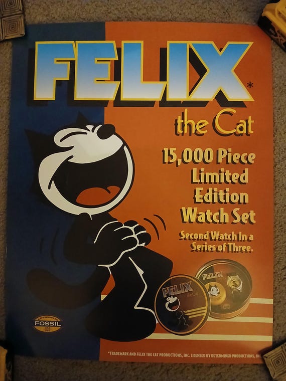 RARE FELIX THE CAT FOSSIL WATCH & PURSE COIN BANK RIGHTY-O NUMBER 394/3000 フィリックス・ザ・キャット 時計　貯金箱　限定品 Fossil Watch Felix The Cat Limited Edition 3653&frasl;10000 B\u0026W Black