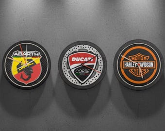 Harley-Davidson Abarth Ducati Corse Wall Clock ∅ mm180 | 3D Printed Tire Frame | Garage Logo Vintage Wall Art Decor Gift Design Motor