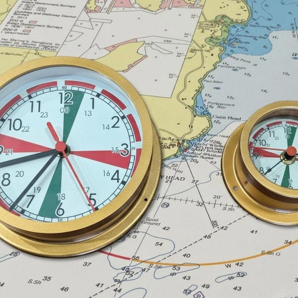 Silent Clock ∅ 180-110 mm Ship's Radio Room Clock Picture Marine Nautical Ship Antique Nautical Clock Vintage Maritime Art Wood Wall Decor