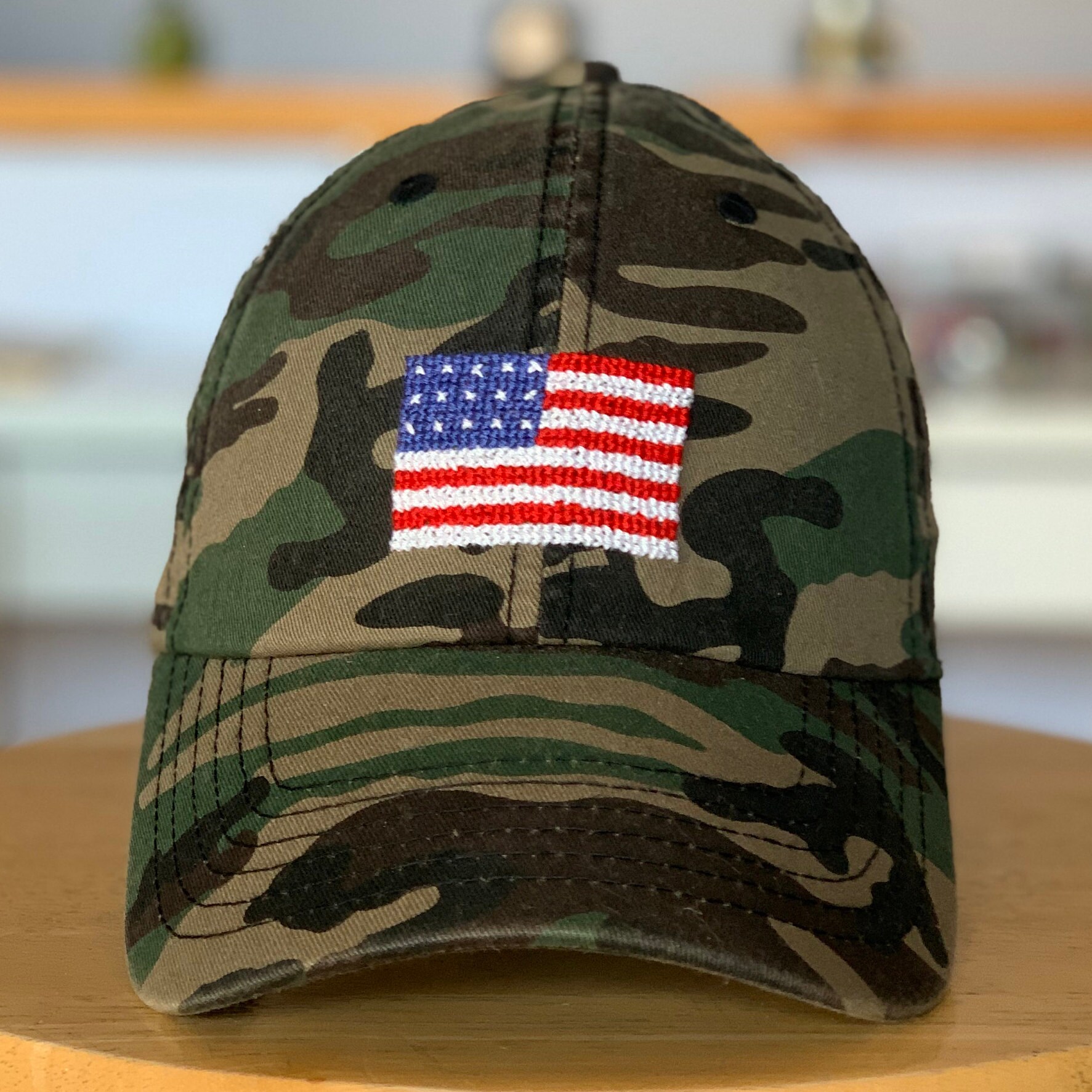 Hand Stitched American Flag Baseball Cap