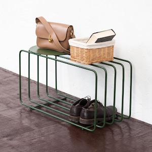 Green modern shoe rack, Metal entryway bench, High quality shoe rack, Metal shoe stand, Modern stand for shoes, Skinny metal shoe rack