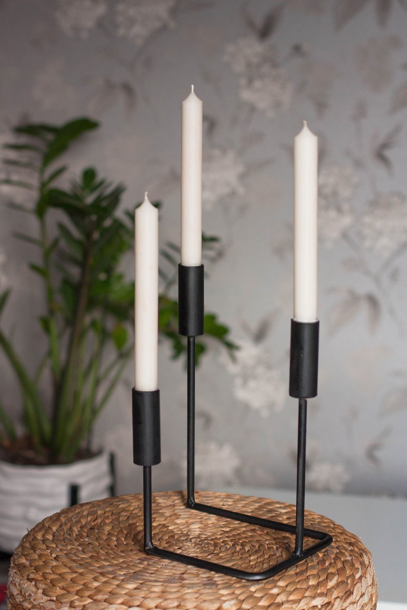 Black Candelabra Modern Metal Candlestick Metal Taper Candle Etsy