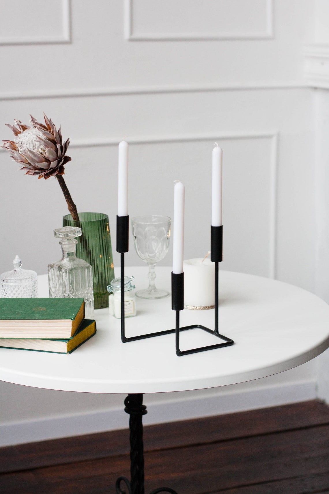 Modern Black Metal Candelabra / Metal Taper Candle Holder / Etsy