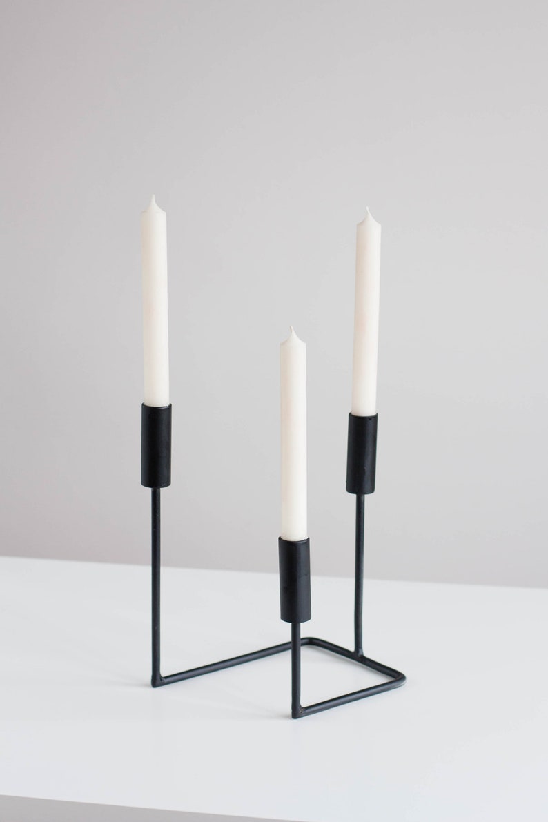 Black Candelabra Modern Metal Candlestick Metal Taper Candle Etsy