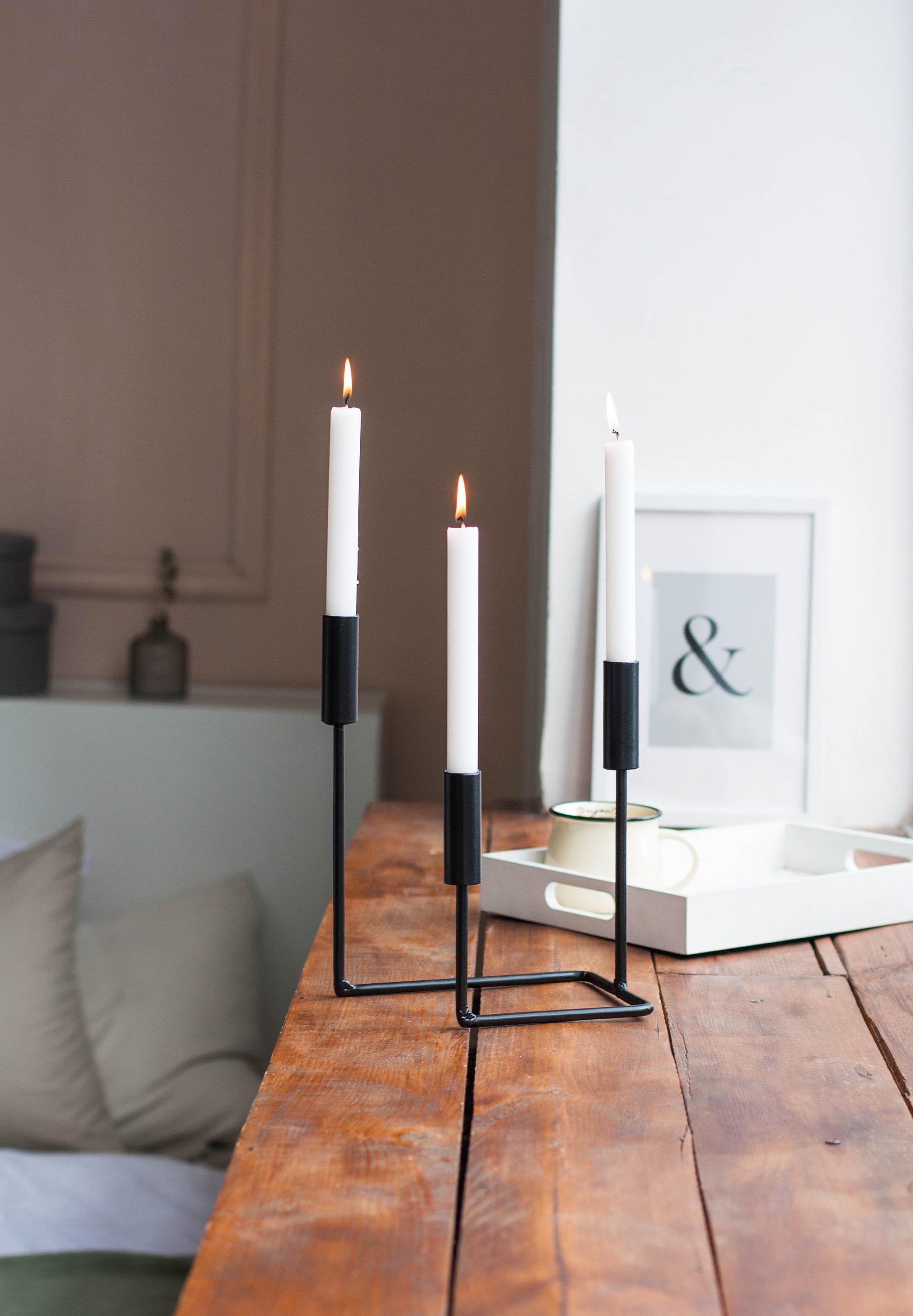 Modern Black Metal Candelabra / Metal Taper Candle Holder / Etsy
