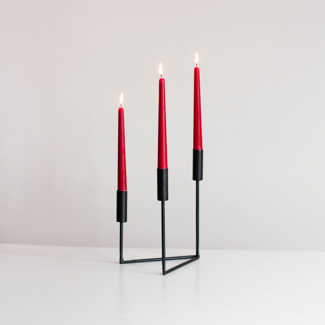 Black Candelabra Iron Candelabra Black Metal Candlestick Etsy