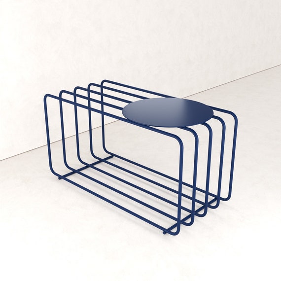 Blue modern shoe rack, Low shelving unit, Metal shoe stand, Stand for shoes, Shoe bench, Modern stand for shoes, Colorful bookcase, TV stand