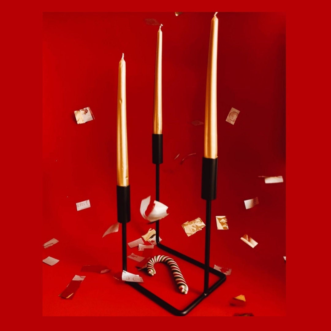 Black Metal Candle Holder Table Metal Candlestick Black Etsy