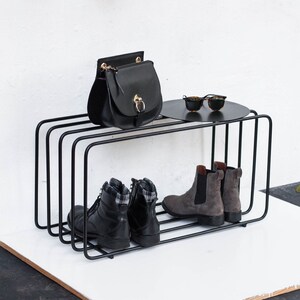 Mid-century Entryway Shoe Rack, Black Metal Shoe Bench, Metal Shoe ...