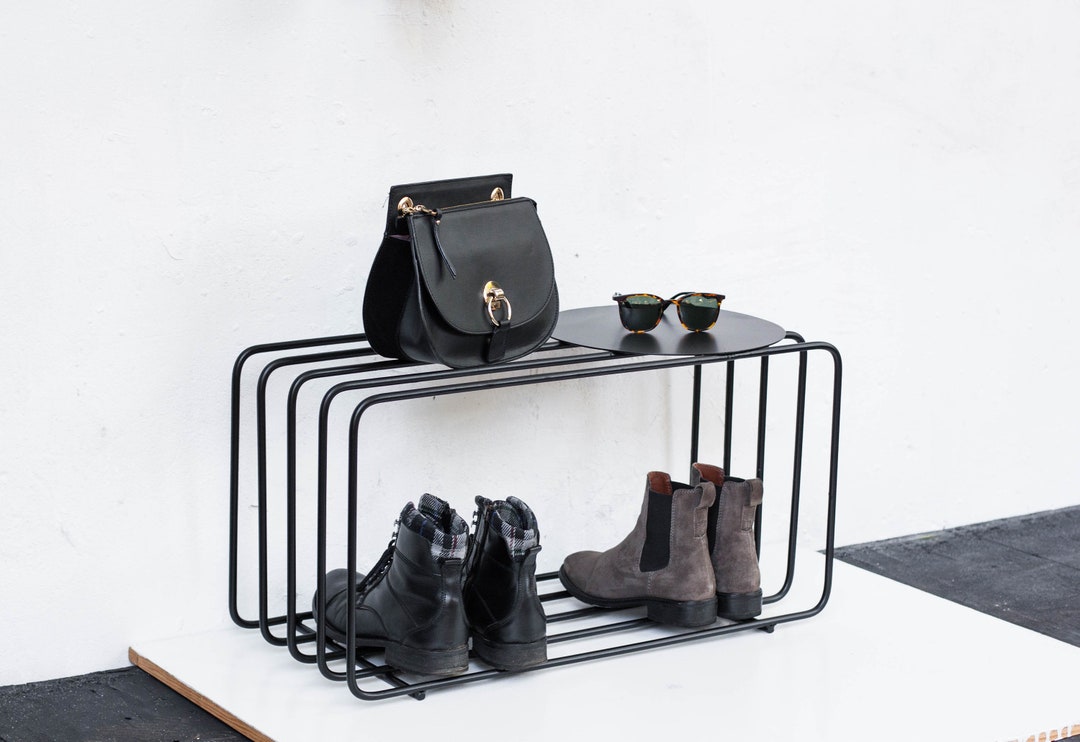 Mid-century Entryway Shoe Rack, Black Metal Shoe Bench, Metal Shoe ...