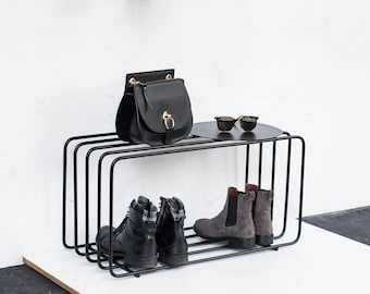 Mid-century Entryway Shoe Rack, Black Metal Shoe Bench, Metal Shoe Stand, Stand for Shoes, High Quality Metal Shoe Rack