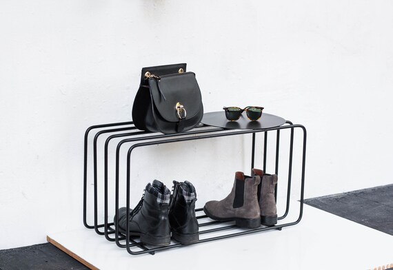 Mid-century Entryway Shoe Rack, Black Metal Shoe Bench, Metal Shoe Stand, Stand for Shoes, High Quality Metal Shoe Rack