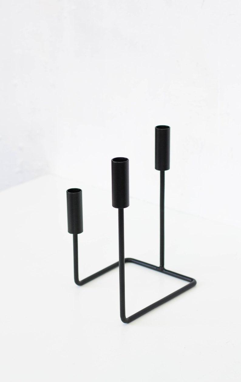 Black Candelabra Modern Metal Candlestick Metal Taper Candle Etsy