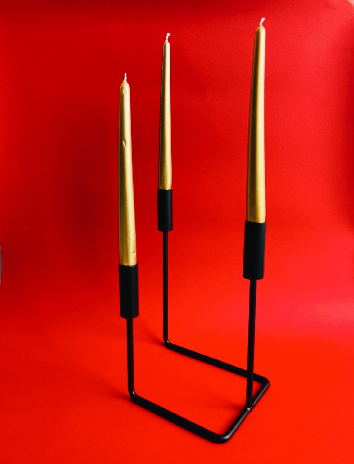 Black Candelabra Modern Metal Candlestick Metal Taper Candle Etsy