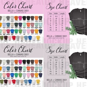 Tabla de colores y tabla de tallas Bella Canvas 3001 Paquete de 2 colores Gris Rosa Colores de Printful Impresión a pedido Maqueta de camiseta Tabla de colores Tabla de tallas