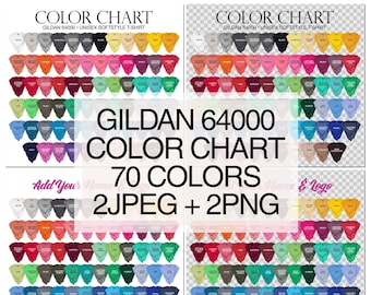 Gildan 64000 Color Chart: 70 Colors Softstyle T-Shirt Mockups (JPEG, PNG)