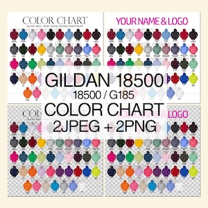 Carta de colores Gildan 18500 G185 Carta de colores de sudadera con capucha de mezcla pesada 2 archivos JPEG + 2 PNG Fondos blancos + transparentes 4 archivos