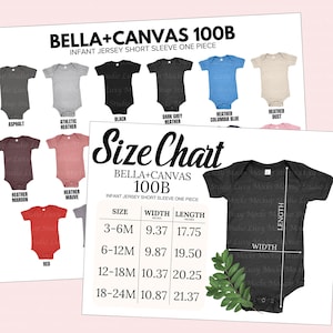 Bella Canvas 100B Farbkarte + Größentabelle Bundle | Baby Onsie Farbkarte Größentabelle | Bella Canvas Baby Charts | 2 JPEG-Dateien