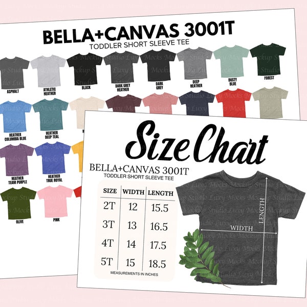 Bella Canvas 3001T Color Chart + Size Chart Bundle | 2 JPEG Files | 3001T Toddler Tee Charts | Digital Download JPEG